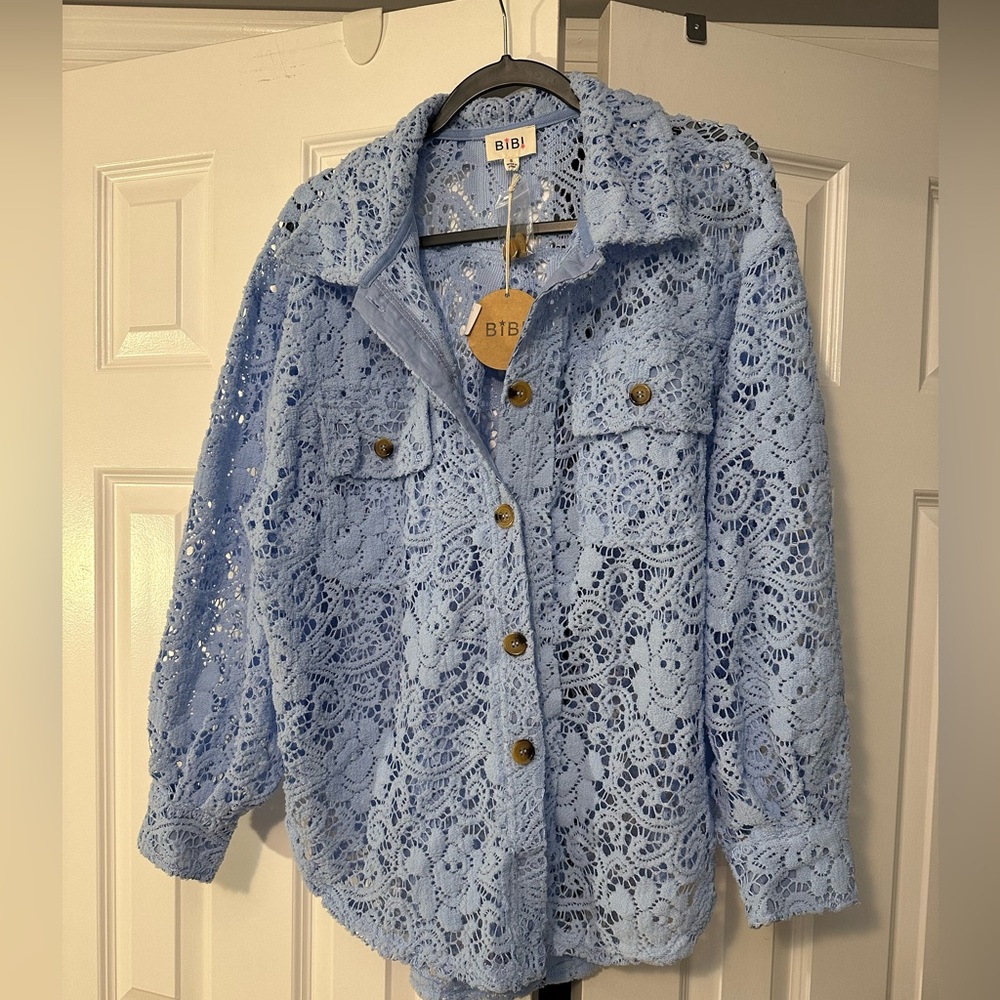 BiBi Blue Lace Button Down Shirt